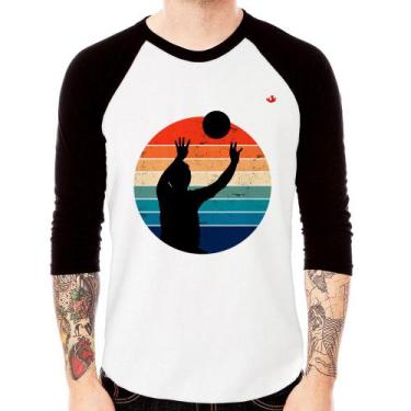 Imagem de Camiseta Raglan Vôlei Vintage Sunset Manga 3/4 - Foca na Moda, Branco,