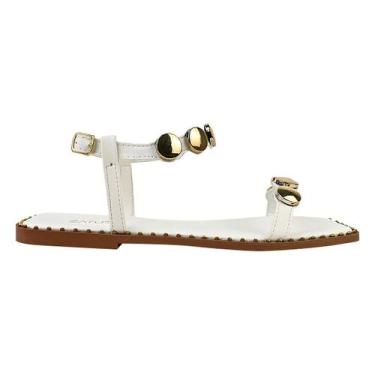 Imagem de Sandália Feminina Rasterinha Baixa Bico Quadrado Detalhe Esferas Fivel