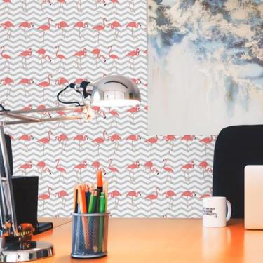 Imagem de Adesivo De Parede Flamingo Rosa Fundo Chevron  310x58cm - PapelDePared
