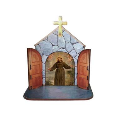 Imagem de Mini Capela Oratório Display Enfeite de Mesa São Francisco de Assis 12