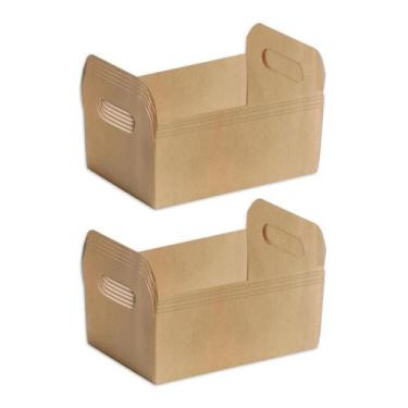 Imagem de 10Un Caixote de Papel Cartão Kraft Pardo pequena com alça Cromus para 