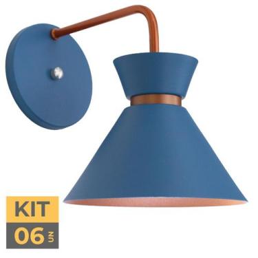 Imagem de Kit 6 Arandela Parede Berlin 15cm Azul C/ Cobre - AZ Casa Decor