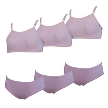 Imagem de Kit 3 Conjunto Sutiã e Calcinha Menina Infantil Algodão - OPTE, M, Ros
