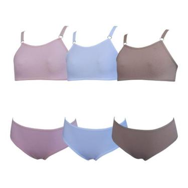 Imagem de kit 3 Conjunto Calcinha E Sutiã Infantil Algodão Lisos - OPTE, G, Vari