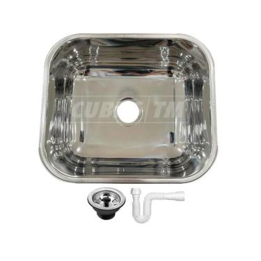 Imagem de Cuba Inox para Cozinha N3 40x34x14cm PoliSteel Válvula e Sifão Flexíve