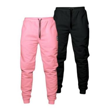 Imagem de Kit 2 Calças Moletom Feminina Cintura Alta 2 Bolsos Básico Casual - Ca