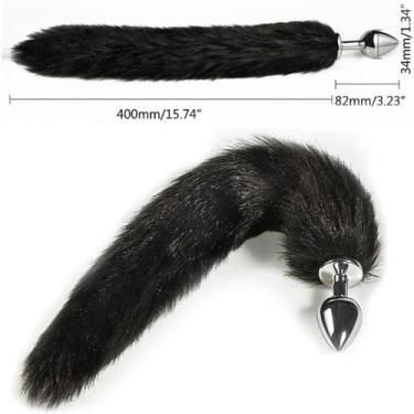 Imagem de Plug Anal Rabo de Raposa Preto Tamanho M, Cauda de 40CM - Metal Toys