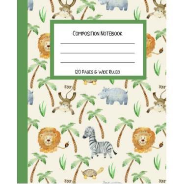 Imagem de Composition Notebook: Cute Lion, Turtle, Monkeys. Turtles and Tigers Notebook with 120 Wide Ruled Pages and Sized at 7.5 x 9.25 Inches