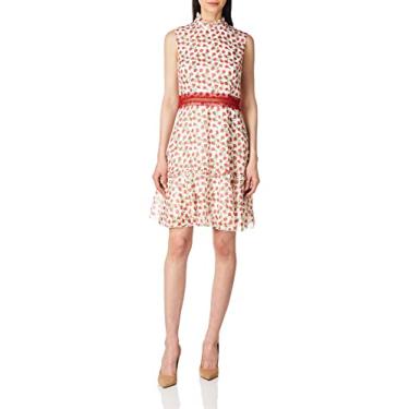 Imagem de Donna Morgan Vestido feminino sem mangas de chiffon justo e flare, Marfim/vermelho rubi/multi, 48