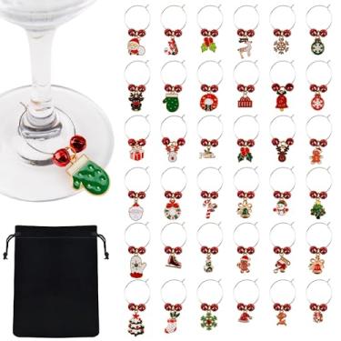Imagem de Qumenan 36 pingentes de taça de vinho para taças de caule, pingentes de vinho para etiquetas de taça de vinho, decorações de festa de degustação de vinhos, Large, Zinco, Sem Pedra Preciosa