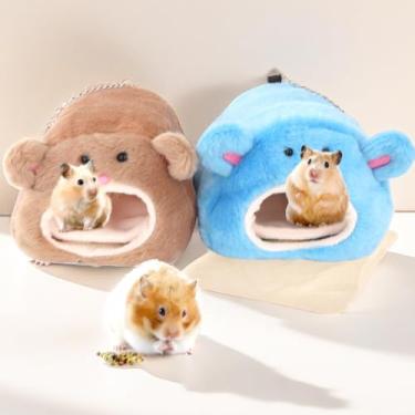 Imagem de 2 peças Hamster Inverno Quente Cama Casa Ninho de Algodão Urso Bonito Projetado com Tapete de Cama para Hamster Guiné Porco Hillas Ouriço Esquilo e Outros Pequenos Animais Peludos (Azul e Cinza)