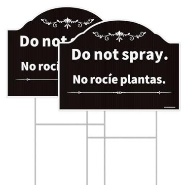Imagem de Placa de não pulverizar, placa de pesticida para uso externo, sem spray, placa bilíngue de plantas em inglês e espanhol, pacote com 2 - 30,5 x 23,5 cm, dupla face com estaca de metal, proteção UV, não