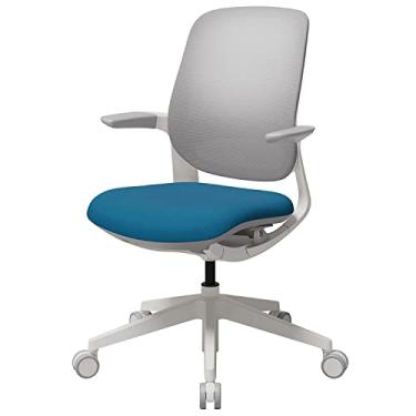 Imagem de SIDIZ T25 Cadeira de escritório ergonômica pequena: cadeira de mesa de escritório em casa para mulheres pequenas (1,8 m ou mais), altura do assento ajustável, inclinação de ajuste automático ativada por peso, cadeira de jogos (malha branca, assento azul brilhante)
