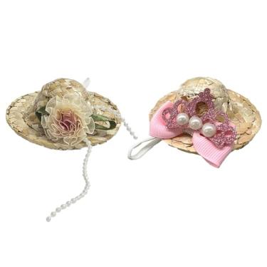 Imagem de 2 peças de chapéus de galinha para galinha, chapéu de palha pequeno para galinhas de verdade 7 cm mini hamster chapéu de galinha com alça elástica ajustável e decoração chapéu minúsculo engraçado para