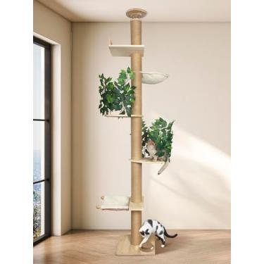 Imagem de Fantasreen Árvore de gato do chão ao teto Torre para gatos ajustável altura 97 a 124 polegadas de altura e 11 cm engrossada torre grande para gatos internos modernos