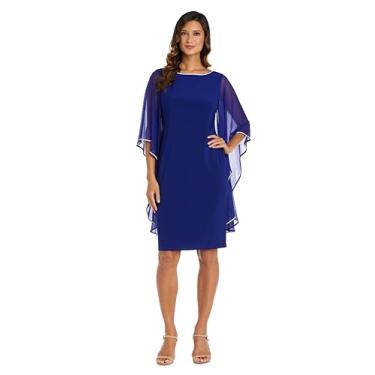 Imagem de R&M Richards Vestido até o joelho com mangas borboleta de chiffon e acabamento em strass, Azul elétrico, 58