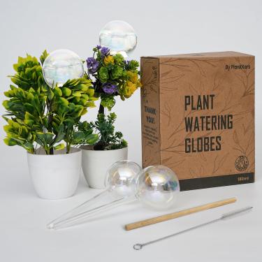 Imagem de 4 globos iridescentes de autorirrigação, globos de irrigação de plantas arco-íris de vidro, inserção de plantador autoirrigável, irrigador automático de plantas interno, dispositivos de irrigação de