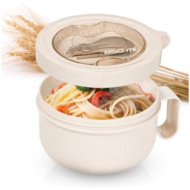 Imagem de MATICAN Canecas de sopa de micro-ondas com tampas, caneca segura para micro-ondas para macarrão Ramen, sopa, bebidas, 825 ml, off-white