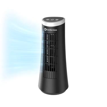 Imagem de Comfort Zone Ventilador oscilante de quarto de 30 cm, ventilador de torre de mesa com interruptores eletrônicos de toque, design ultrafino de 2 velocidades com alça de transporte, ventilador de
