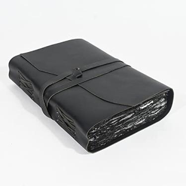 Imagem de Diário vintage de couro preto – 200 páginas, papel rústico, páginas sem forro, livro de sombras, grimório, caderno de lixo, presentes medievais fantasias, caderno de recortes (preto, 30 x 23 cm)