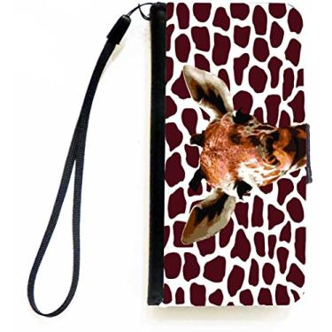 Imagem de Rikki Knight Girafa Close-Up em tons marrons Capa carteira para iPhone 5c com aba magnética