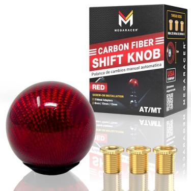 Imagem de Mega Racer Botão de câmbio de fibra de carbono vermelho Ball | Botões de câmbio manual automático sem botão | Manípulo de câmbio manual para carro 6 velocidades 4 5 velocidades engrenagem