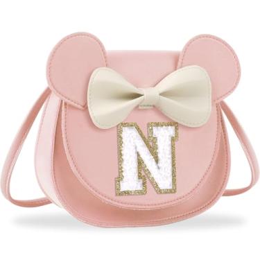 Imagem de Presentes de aniversário para meninas de 2, 3, 4, 5, 6, 7, 8, 9 e 10 anos de idade, bolsa infantil infantil para meninas pequenas com laço de orelha de rato personalizado, Grande-rosa-whiteletter, N,