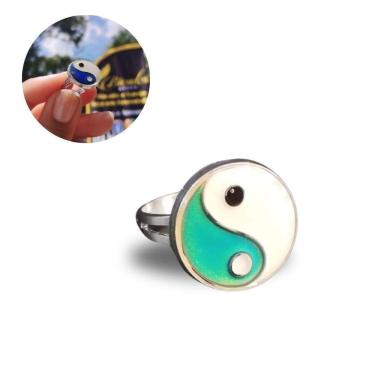 Imagem de Anel Do Humor Yin E Yang Tamanho Ajustável Muda De Cor