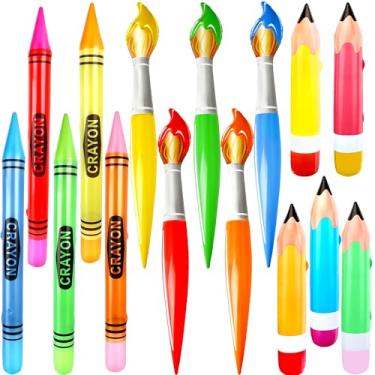 Imagem de Conjunto de 15 giz de cera infláveis jumbo, lápis de cera neon infláveis, pincéis de pintura, adereços para pendurar, decoração para sala de aula, jardim, sala de aniversário, lembrancinha de festa, 5