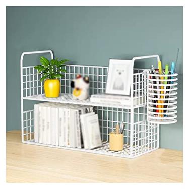 Imagem de Suporte de livro organizador de mesa de mesa estante de livros durável de malha de aço organizador de mesa de construção 2 camadas rack de armazenamento de mesa de escritório material de escritório