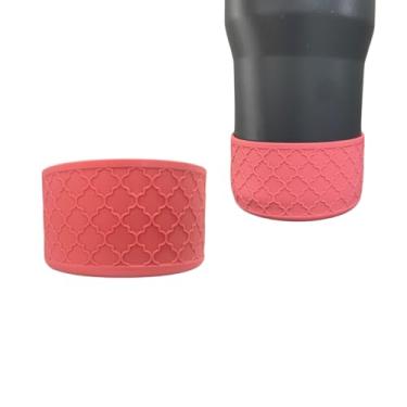 Imagem de Botas de silicone texturizadas rosa coral para garrafas de água Stanley para garrafas de água Stanley, capa de manga antiderrapante, cabe em base de 7 a 7,5 cm (textura rosa coral)