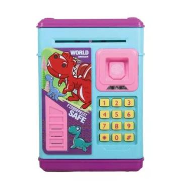 Imagem de Cofrinho Digital Biometria Puxa Engole Notas Moedas Cédulas - DT, Dino