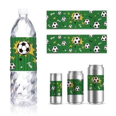 Imagem de GOMAKERER 30 folhas de etiquetas de garrafa de água, adesivos de embalagem autoadesivos com tema impresso de futebol personalizado para festa e bebida para garrafa de água, 21 x 6 cm