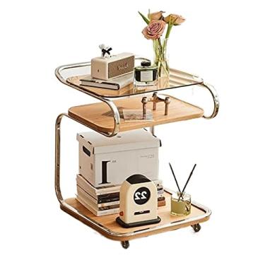Imagem de Mesa de centro pequena de 2 andares com prateleiras e rodas de armazenamento, mesa lateral de sofá móvel, mesa de cabeceira, carrinho com rodinhas para sala de estar, quarto, banheiro, cozinha,