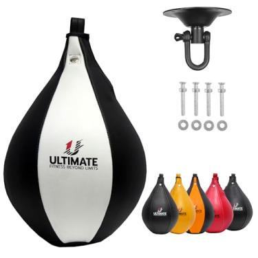 Imagem de Ultimate Fitness Speed Bag – Kit de bola de boxe de couro MMA Muay Thai Training Punching Dodge Workout Speedball Kicking Strike Ball com giro para pendurar, Neddle, conjunto de parafusos