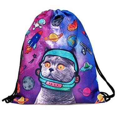 Imagem de Mochila Van Caro Bohemian com cordão, bolsa leve para ginástica, saco, cordão, 5334 Galaxy Cat, one size