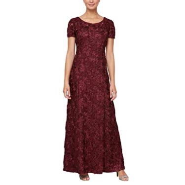 Imagem de Alex Evenings Vestido feminino longo roseta mãe da noiva com mangas curtas, convidada de casamento (tamanho pequeno e regular), Merlot, 46