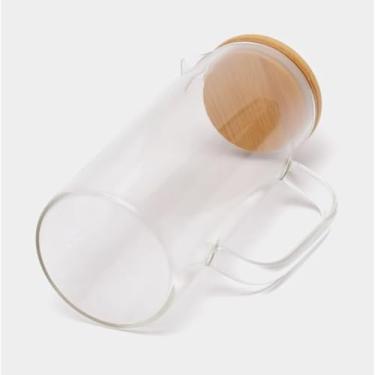 Imagem de Jarra de Vidro Borossilicato com Tampa de Bambu 1L Garrafa de Suco Chá Tampa Hermética Geladeira