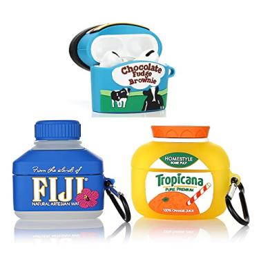Imagem de (Pacote com 3) Capa para Airpods Pro, capa protetora de silicone BGAANM com design de pele engraçado e fofo, com chaveiro (suco + sorvete + garrafa)