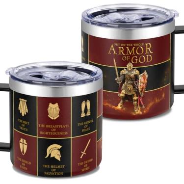 Imagem de FROOBLEQUIRK Copo cristão The Armor of God para homens, copo religioso de 400 ml – Apreciação do pastor, presente do Evangelho da Paz, presente de Natal e aniversário para homens e mulheres