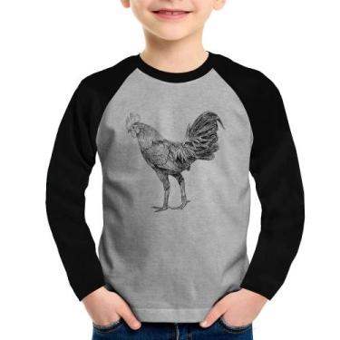 Imagem de Camiseta Raglan Infantil Galo Desenho Manga Longa - Foca na Moda, Cinz