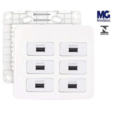 Imagem de Conjunto 6 tomada para Carregador USB 2a 4x4 Margirius B3