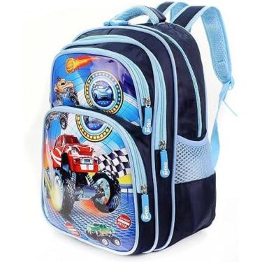 Imagem de Mochila Infantil Escolar Costa Media 40cm Porta Garrafinhas Sport Rally Carros Reforçada