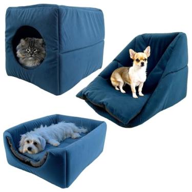Imagem de Cama Toca Iglu 3 em 1 Suede Cachorro Gato Frio Quente Pet M (Azul)