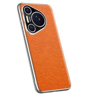 Imagem de LYJSMGZ Capa fina para Huawei Pura 70 Ultra/70 Pro/70 Pro+/70, Slim Embossed Texture Leather Anti-Fingerprint Case Proteção para Câmera, Laranja, 70