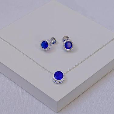 Imagem de Conjunto Folheado a Prata Brinco e Colar Zircônia Azul - Ralifla Semij