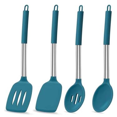 Imagem de LIANYU Conjunto de utensílios de cozinha de silicone, 6 peças, espátula de utensílios de cozinha resistentes ao calor para panelas antiaderentes, espátula com fenda, colher, concha de sopa, servidor