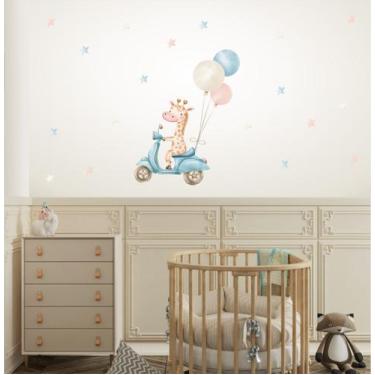 Imagem de Adesivo Parede Girafa Cute de Moto Girafinha Motociclista - Colakoala 