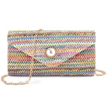 Imagem de PACETAP Bolsa de mão feminina de palha, decoração de pérolas, boho, bolsas transversais para praia, viagem, férias, festa, formatura, Iridescence, Small