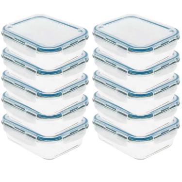 Imagem de Kit 10 Pote De Vidro Com Tampa Hermética 640ml 17,5x13x5,6